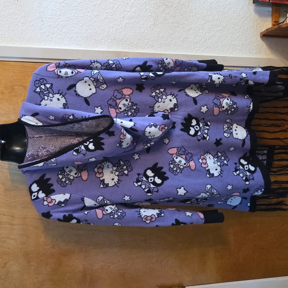 Hello Kitty And Friends Magic Card Hooded Open Knit Cardigan Size Large - Picture 3 of 5
